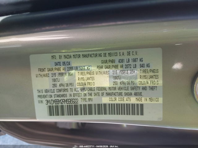 44823711 :رقم المزاد ، 3MVDMBBM2RM696922 vin ، 2024 Mazda Cx-30 2.5 S Select Sport مزاد بيع