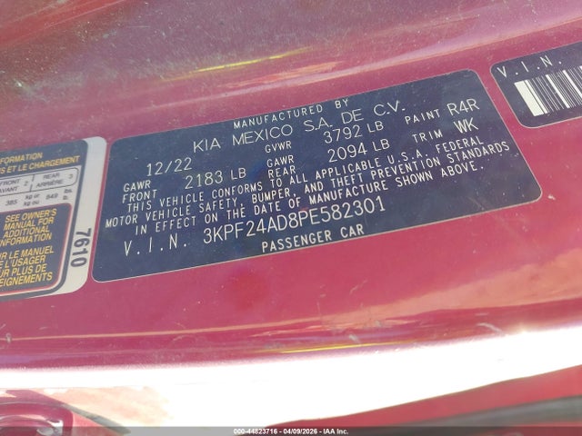 Aukcja sprzedaży 2023 Kia Forte Lxs, vin: 3KPF24AD8PE582301, numer aukcji: 44823716