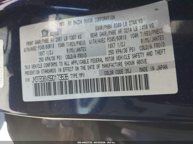 44823725 :رقم المزاد ، JM3TB38V690173535 vin ، 2009 Mazda Cx-9 Touring مزاد بيع
