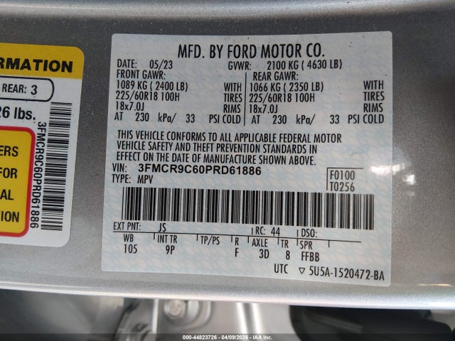 44823726 :رقم المزاد ، 3FMCR9C60PRD61886 vin ، 2023 Ford Bronco Sport Outer Banks مزاد بيع