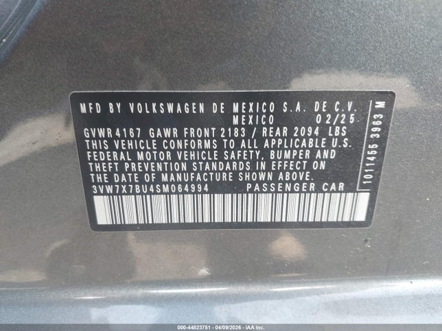 Aukcja sprzedaży 2025 Volkswagen Jetta 1.5t Se, vin: 3VW7X7BU4SM064994, numer aukcji: 44823751