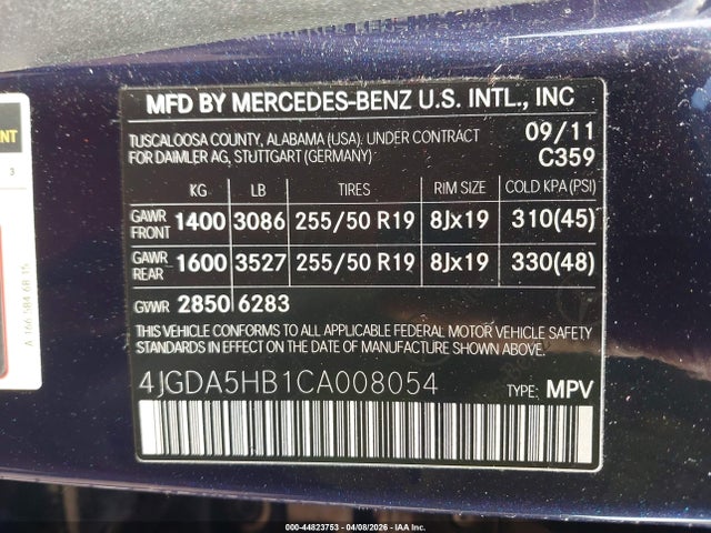 Продаж на аукціоні авто 2012 Mercedes-benz Ml 350 4matic, vin: 4JGDA5HB1CA008054, номер лоту: 44823753