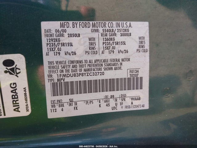 2000 FORD EXPLORER 1FMDU83P8YZC32720 Photo 8