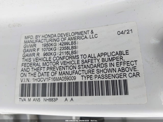 1HGCV1F16MA059009 Honda ACCORD LX
