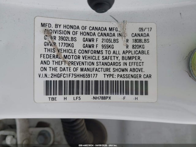 Продажа на аукционе авто 2017 Honda Civic Ex-l, vin: 2HGFC1F75HH659177, номер лота: 44823824