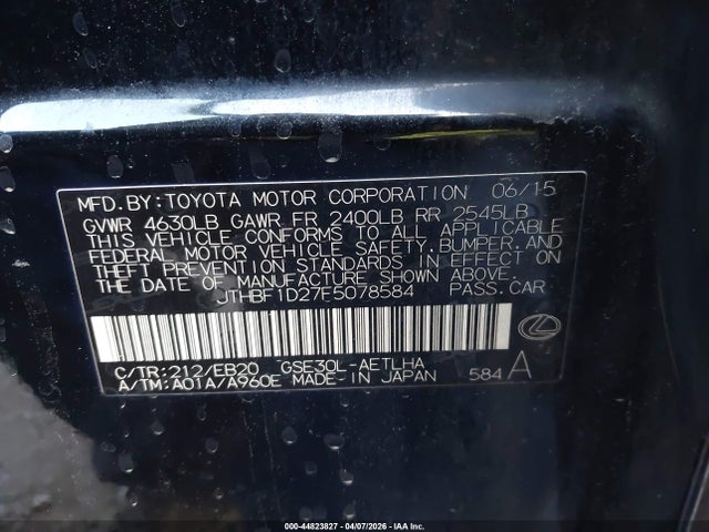 2015 LEXUS IS 250 JTHBF1D27F5078584 Photo 8