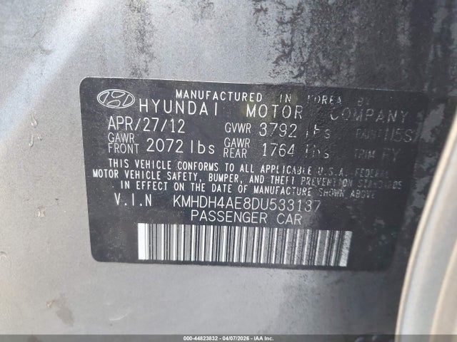 Aukcja sprzedaży 2013 Hyundai Elantra Gls/limited, vin: KMHDH4AE8DU533137, numer aukcji: 44823832