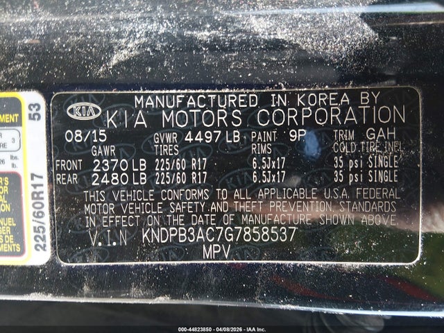 44823850 :رقم المزاد ، KNDPB3AC7G7858537 vin ، 2016 Kia Sportage Lx مزاد بيع