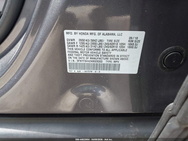 Продажа на аукционе авто 2019 Honda Pilot Ex-l, vin: 5FNYF6H42KB028303, номер лота: 44823854
