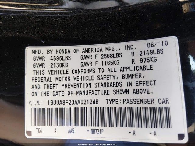 Aukcja sprzedaży 2010 Acura Tl 3.5, vin: 19UUA8F23AA021248, numer aukcji: 44823855
