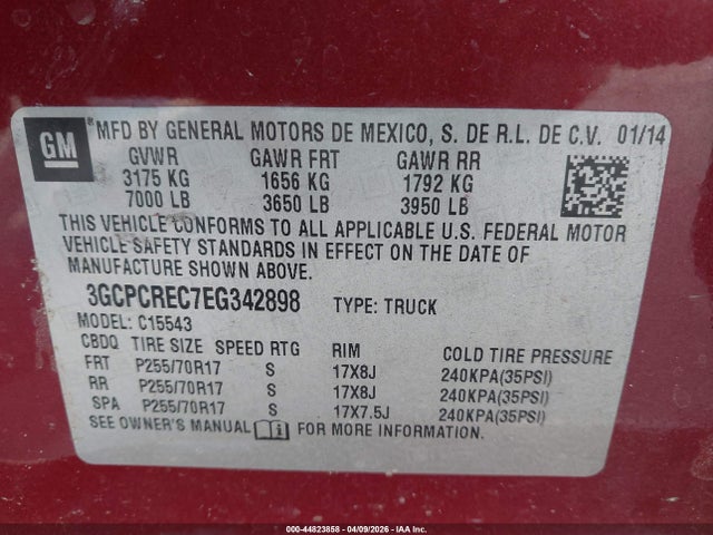 Aukcja sprzedaży 2014 Chevrolet Silverado 1500 1lt, vin: 3GCPCREC7EG342898, numer aukcji: 44823858
