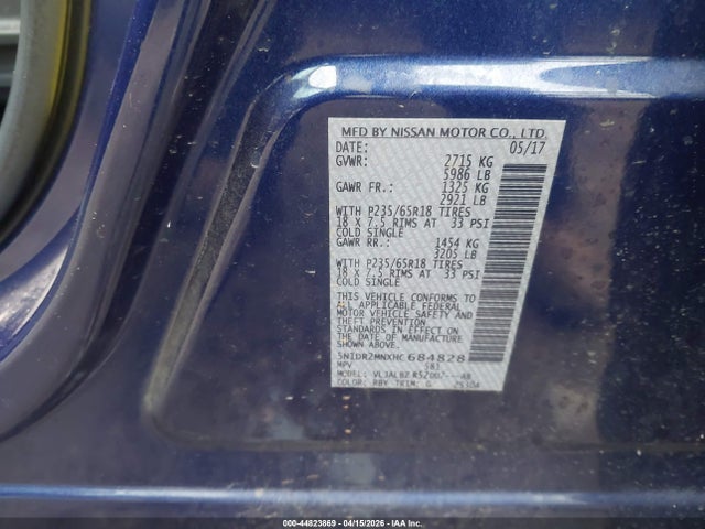 2017 Nissan Pathfinder S მანქანა იყიდება აუქციონზე, vin: 5N1DR2MNXHC684828, აუქციონის ნომერი: 44823869