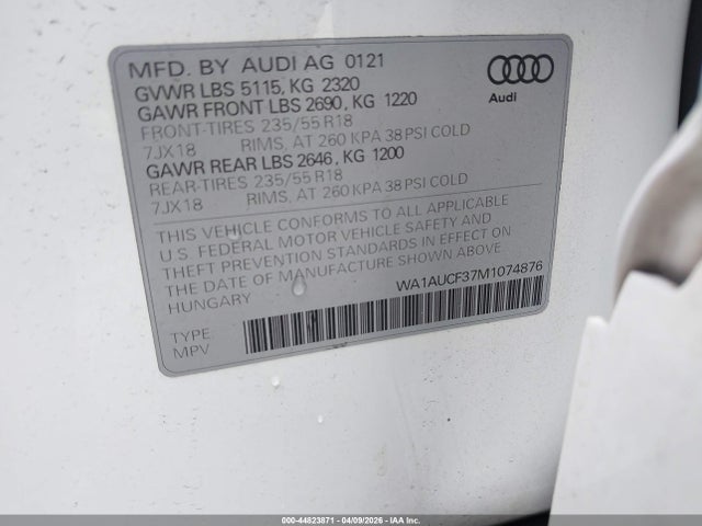 Продажа на аукционе авто 2021 Audi Q3 Premium 40 Tfsi Quattro Tiptronic, vin: WA1AUCF37M1074876, номер лота: 44823871