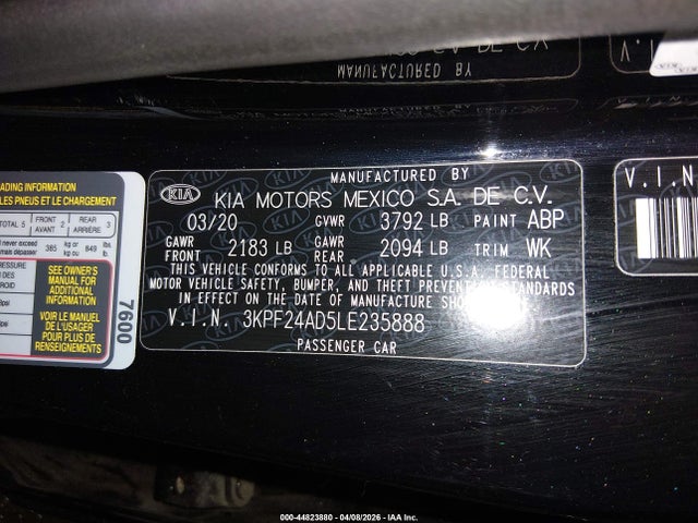 3KPF24AD5LE235888 KIA FORTE FE