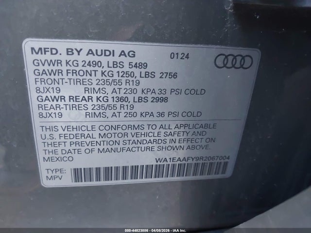 2024 Audi Q5 Premium Plus 45 Tfsi S Line Quattro მანქანა იყიდება აუქციონზე, vin: WA1EAAFY9R2067004, აუქციონის ნომერი: 44823886