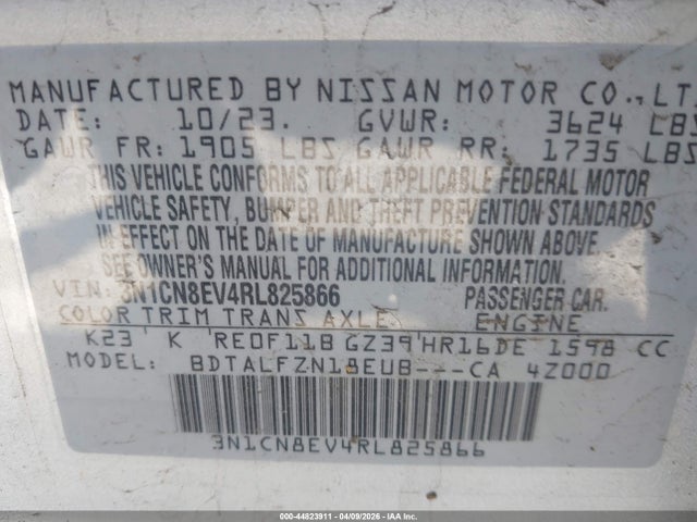 44823911 :رقم المزاد ، 3N1CN8EV4RL825866 vin ، 2024 Nissan Versa 1.6 Sv مزاد بيع