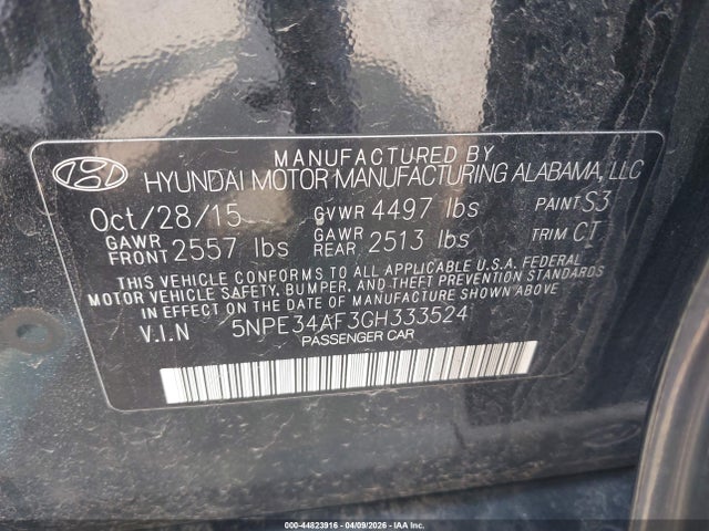 Aukcja sprzedaży 2016 Hyundai Sonata Sport, vin: 5NPE34AF3GH333524, numer aukcji: 44823916