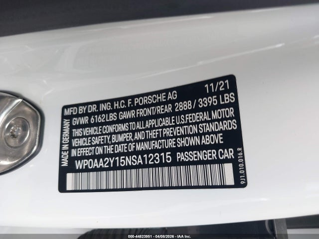 2022 PORSCHE TAYCAN WP0AA2Y15NSA12315 Photo 8