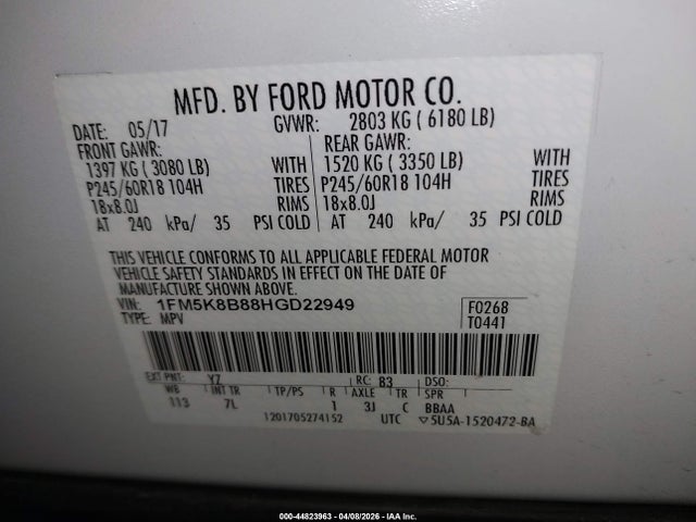 2017 FORD EXPLORER 1FM5K8B88HGD22949 Photo 8
