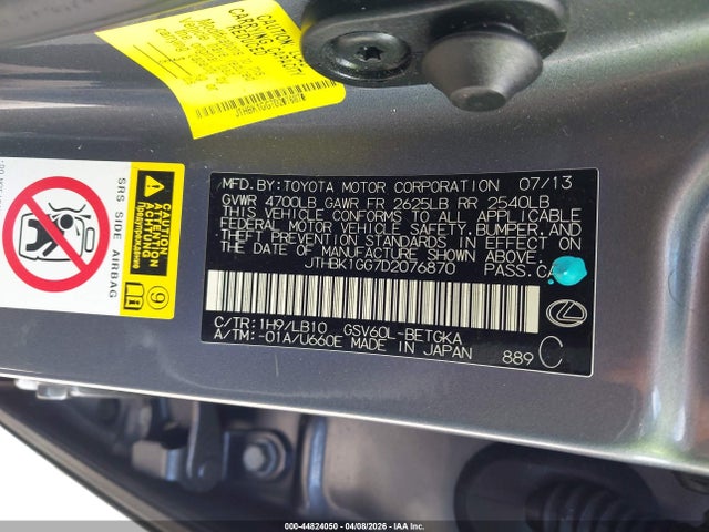44824050 :رقم المزاد ، JTHBK1GG7D2076870 vin ، 2013 Lexus Es 350 مزاد بيع