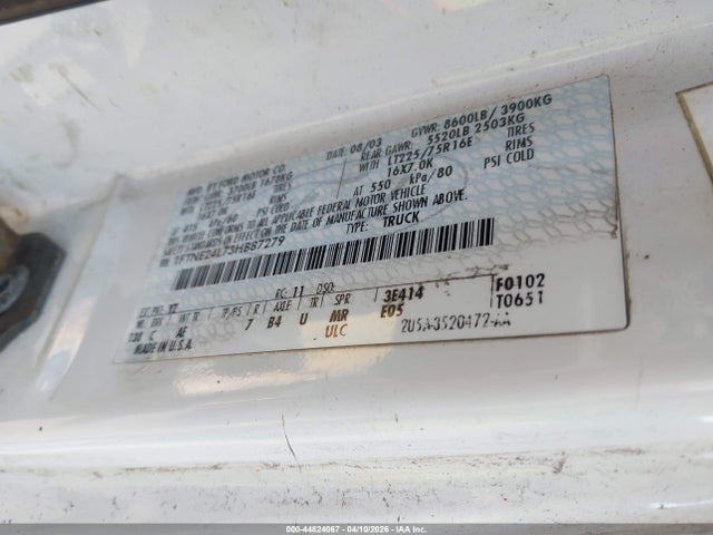 Продажа на аукционе авто 2003 Ford E-250 Commercial/recreational, vin: 1FTNE24L73HB87279, номер лота: 44824067