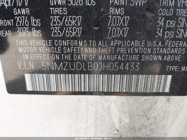 5NMZUDLB0JH054433 Hyundai Santa Fe Sport 2.4l