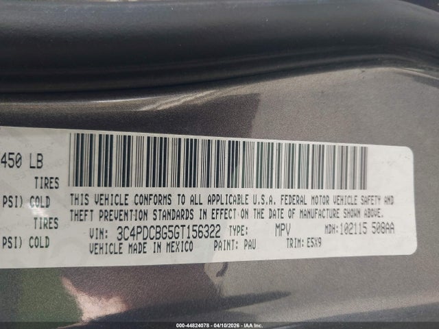 Продажа на аукционе авто 2016 Dodge Journey Sxt, vin: 3C4PDCBG5GT156322, номер лота: 44824078