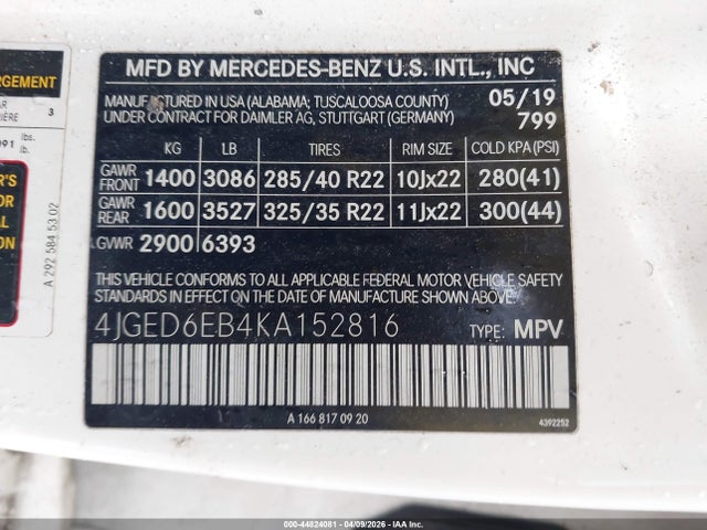 44824081 :رقم المزاد ، 4JGED6EB4KA152816 vin ، 2019 Mercedes-benz Amg Gle 43 Coupe 4matic مزاد بيع