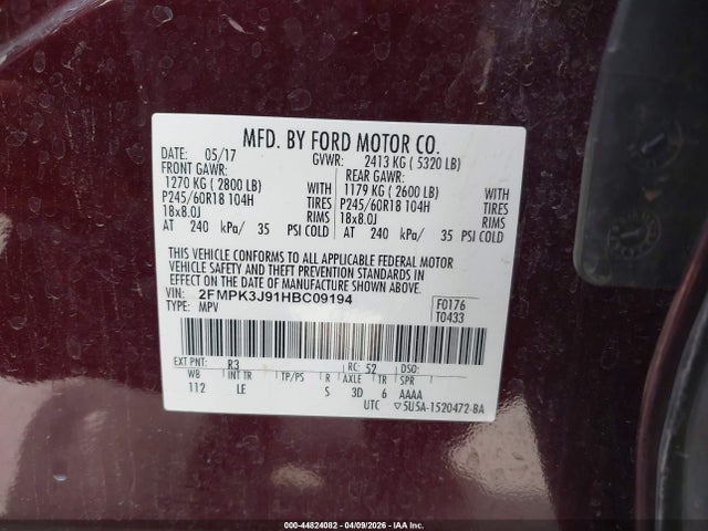 Продажа на аукционе авто 2017 Ford Edge Sel, vin: 2FMPK3J91HBC09194, номер лота: 44824082