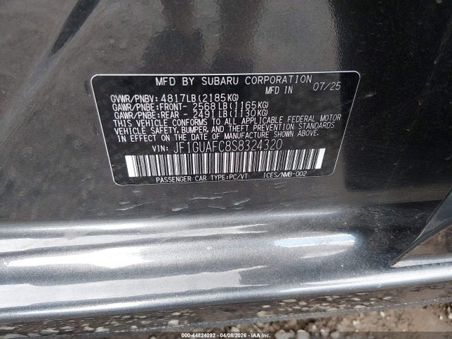 44824092 :رقم المزاد ، JF1GUAFC8S8324320 vin ، 2025 Subaru Impreza Sport 5-door مزاد بيع
