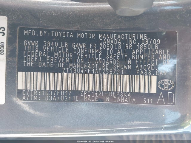 Продажа на аукционе авто 2010 Toyota Corolla S, vin: 2T1BU4EE1AC256731, номер лота: 44824100