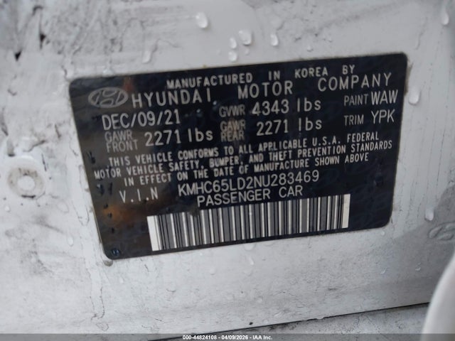 2022 Hyundai Ioniq Plug-in Hybrid Se მანქანა იყიდება აუქციონზე, vin: KMHC65LD2NU283469, აუქციონის ნომერი: 44824108