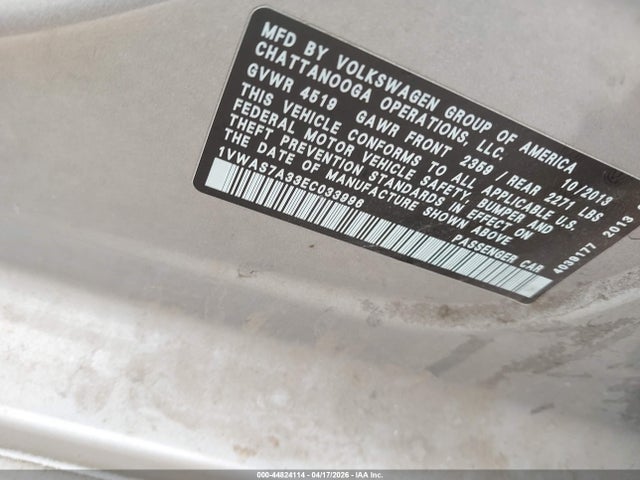 Продаж на аукціоні авто 2014 Volkswagen Passat 1.8t Wolfsburg Edition, vin: 1VWAS7A33EC033996, номер лоту: 44824114