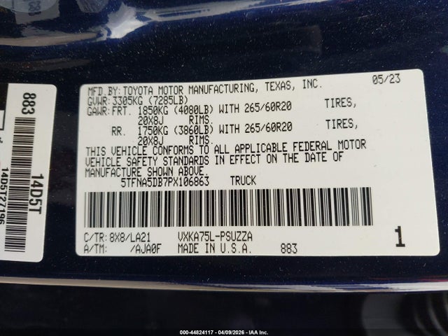 Aukcja sprzedaży 2023 Toyota Tundra Platinum, vin: 5TFNA5DB7PX106863, numer aukcji: 44824117