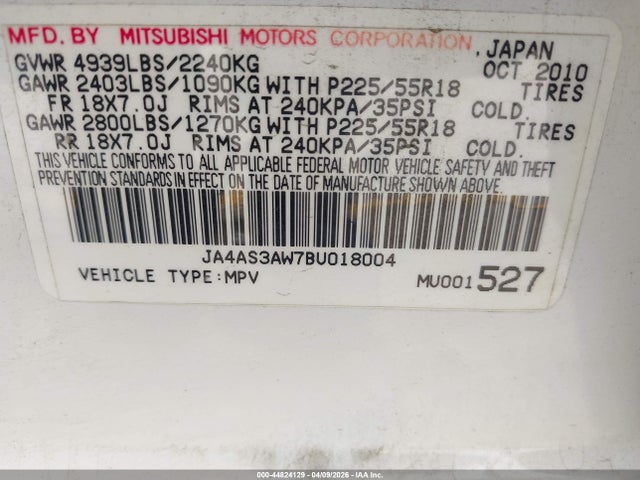 2011 MITSUBISHI OUTLANDER JA4AS3AW7BU018004 Photo 8