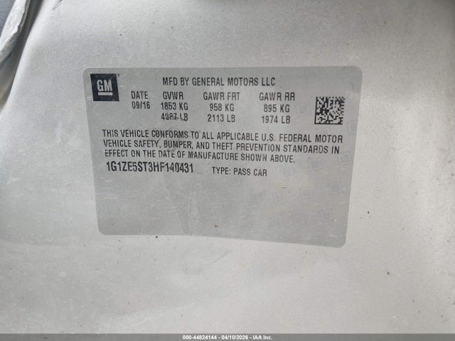 44824144 :رقم المزاد ، 1G1ZE5ST3HF140431 vin ، 2017 Chevrolet Malibu 1lt مزاد بيع