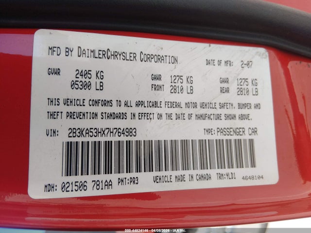 Aukcja sprzedaży 2007 Dodge Charger Rt, vin: 2B3KA53HX7H764983, numer aukcji: 44824146