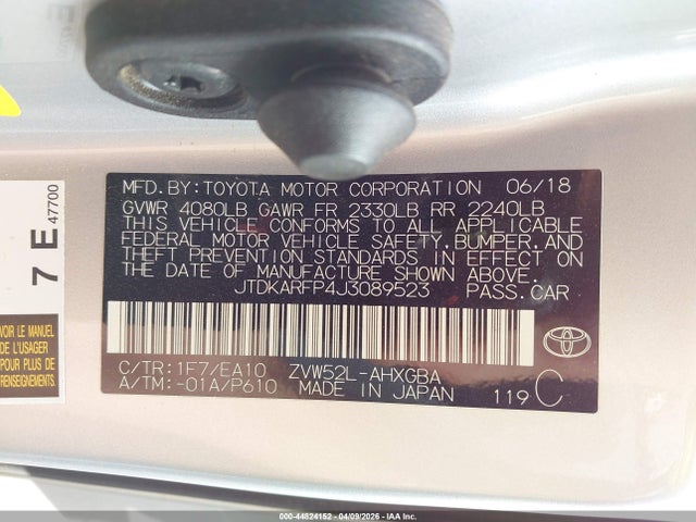 Продажа на аукционе авто 2018 Toyota Prius Prime Advanced, vin: JTDKARFP4J3089523, номер лота: 44824152