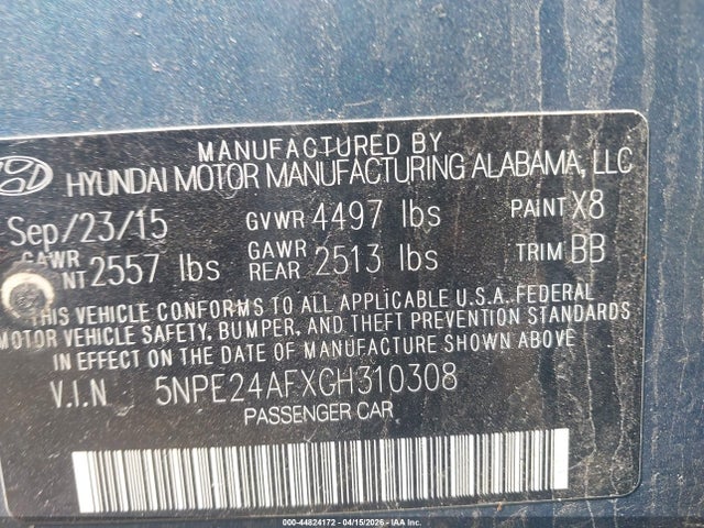 5NPE24AFXGH310308 Hyundai SONATA SE