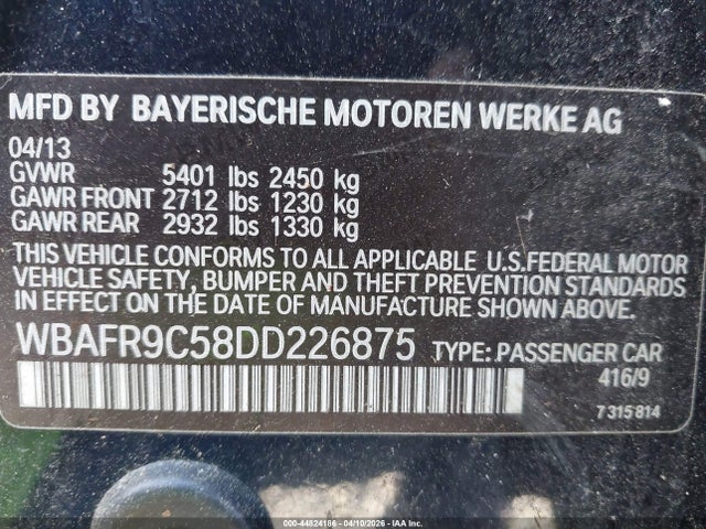 2013 BMW 550I WBAFR9C58DD226875 Photo 8