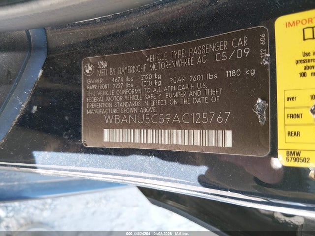 2010 Bmw 528i მანქანა იყიდება აუქციონზე, vin: WBANU5C59AC125767, აუქციონის ნომერი: 44824204