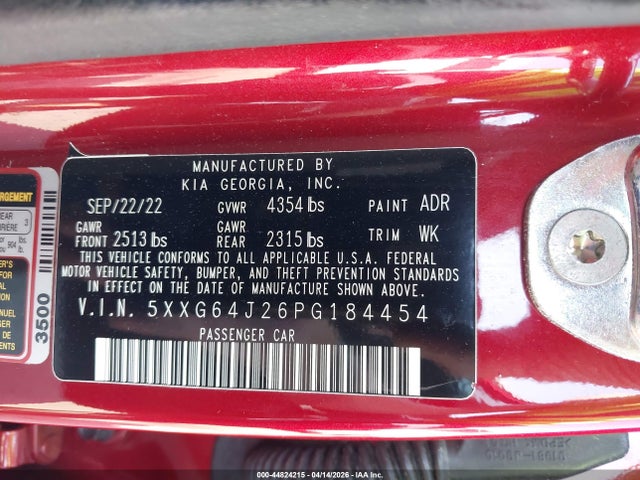 2023 Kia K5 Gt-line მანქანა იყიდება აუქციონზე, vin: 5XXG64J26PG184454, აუქციონის ნომერი: 44824215