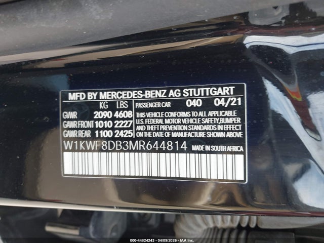 Aukcja sprzedaży 2021 Mercedes-benz C 300 Sedan, vin: W1KWF8DB3MR644814, numer aukcji: 44824243