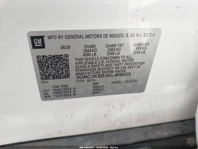 3GNCJKSB1KL406015 Chevrolet TRAX LS