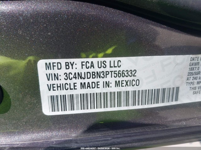 2023 Jeep Compass Altitude 4x4 მანქანა იყიდება აუქციონზე, vin: 3C4NJDBN3PT566332, აუქციონის ნომერი: 44824257
