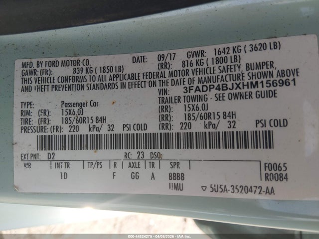 2017 FORD FIESTA 3FADP4BJXHM156961 Photo 8