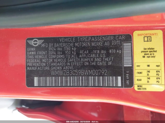 2011 MINI COOPER COUNTRYMAN WMWZB3C59BWM00792 Photo 8