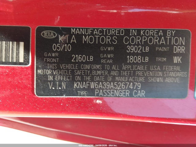 44824290 :رقم المزاد ، KNAFW6A39A5267479 vin ، 2010 Kia Forte Koup Sx مزاد بيع