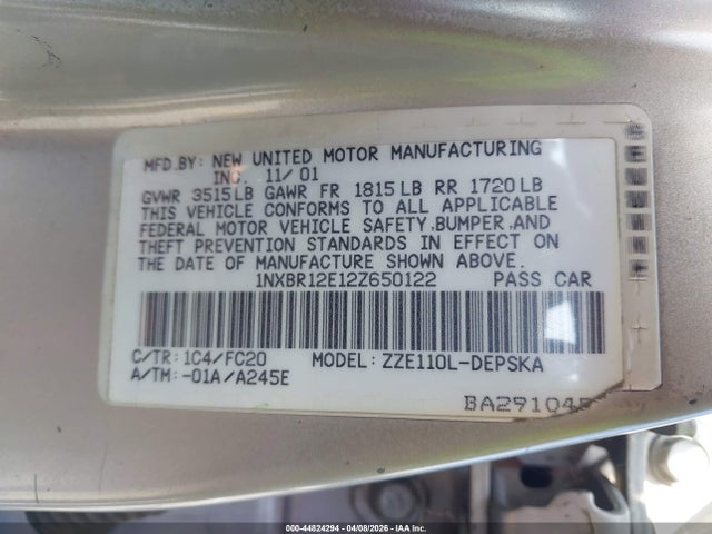 2002 TOYOTA COROLLA 1NXBR12E12Z650122 Photo 8