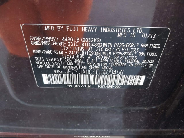 Продаж на аукціоні авто 2014 Subaru Forester 2.5i Limited, vin: JF2SJAHC8EH400456, номер лоту: 44824302